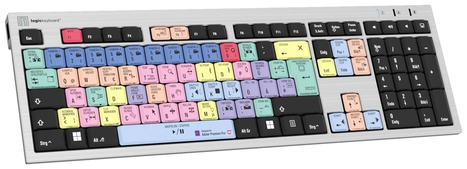 Logickeyboard Adobe Premiere Pro CC Kabelgebunden Tastatur Deutsch, QWERTZ Grau Multimediatasten, U