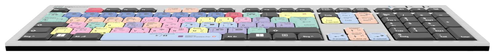 Logickeyboard Adobe Premiere Pro CC Kabelgebunden Tastatur Deutsch, QWERTZ Grau Multimediatasten, USB-Hub, Geräuscharme Tasten