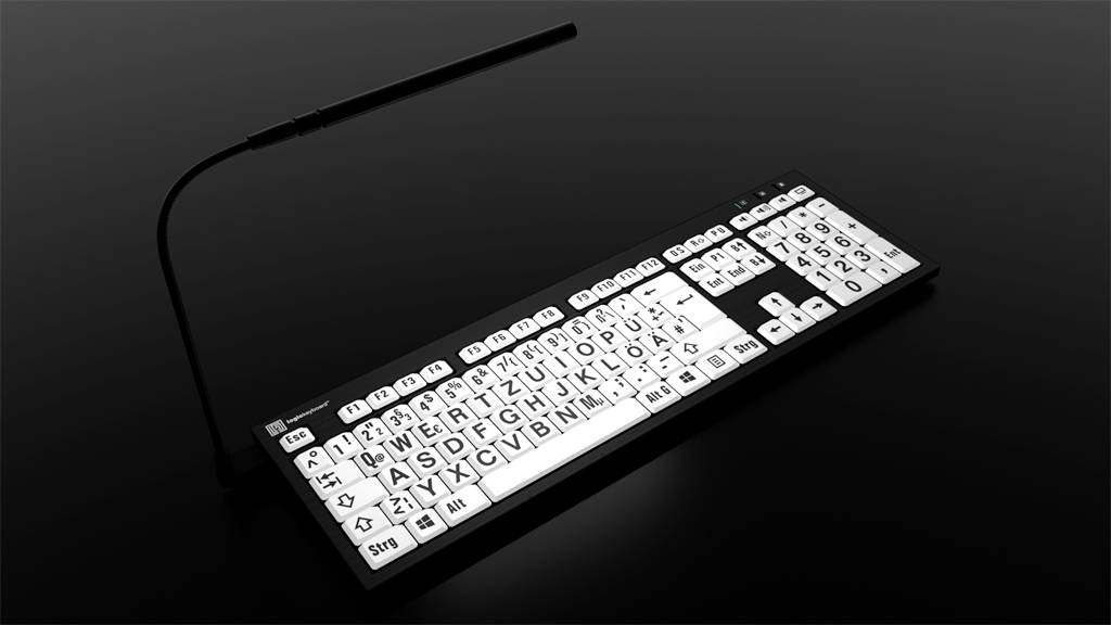 Logickeyboard XL-Print Kabelgebunden Tastatur Deutsch, QWERTZ Schwarz Multimediatasten, USB-Hub, Geräuscharme Tasten