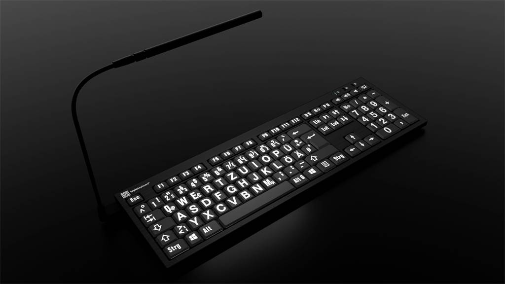 Logickeyboard XL-Print Kabelgebunden Tastatur Deutsch, QWERTZ Schwarz Multimediatasten, USB-Hub, Geräuscharme Tasten
