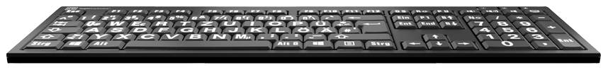 Logickeyboard XL-Print Kabelgebunden Tastatur Deutsch, QWERTZ Schwarz Multimediatasten, USB-Hub, Geräuscharme Tasten