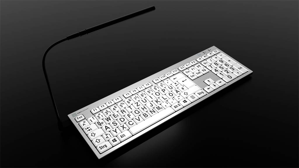 Logickeyboard XL-Print Kabelgebunden Tastatur Deutsch, QWERTZ Weiß Multimediatasten, USB-Hub, Geräuscharme Tasten