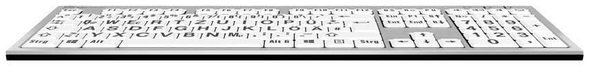 Logickeyboard XL-Print Kabelgebunden Tastatur Deutsch, QWERTZ Weiß Multimediatasten, USB-Hub, Geräuscharme Tasten