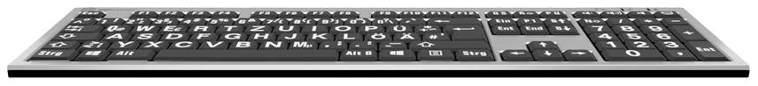 Logickeyboard XL-Print Kabelgebunden Tastatur Deutsch, QWERTZ Grau Multimediatasten, USB-Hub, Geräuscharme Tasten