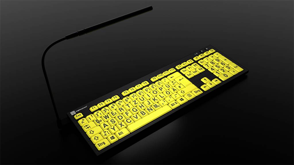 Logickeyboard XL-Print Kabelgebunden Tastatur Deutsch, QWERTZ Schwarz Multimediatasten, USB-Hub, Geräuscharme Tasten