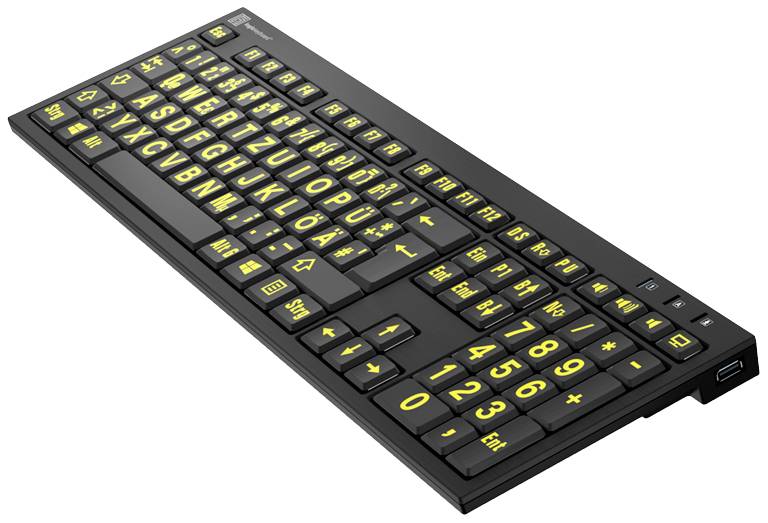 Logickeyboard XL-Print Kabelgebunden Tastatur Deutsch, QWERTZ Schwarz Multimediatasten, USB-Hub, Geräuscharme Tasten