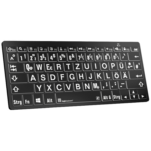 Logickeyboard XL-Print Bluetooth® Tastatur Deutsch, QWERTZ Schwarz Multimediatasten, USB-Hub, Geräuscharme Tasten