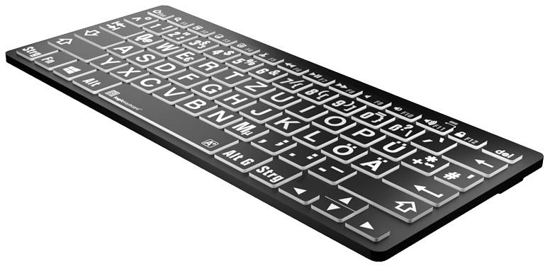 Logickeyboard XL-Print Bluetooth® Tastatur Deutsch, QWERTZ Schwarz Multimediatasten, USB-Hub, Geräuscharme Tasten