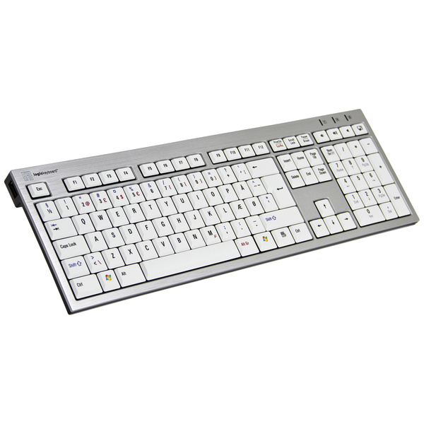 Logickeyboard Premium Line Kabelgebunden Tastatur Deutsch, QWERTZ Grau Multimediatasten, USB-Hub, Geräuscharme Tasten