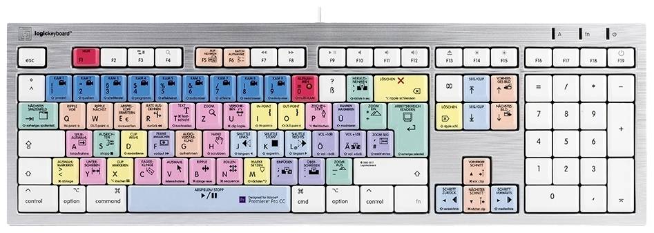 Logickeyboard Adobe Premiere Pro CC Kabelgebunden Tastatur Deutsch, QWERTZ Weiß Multimediatasten, USB-Hub, Geräuscharme Tasten