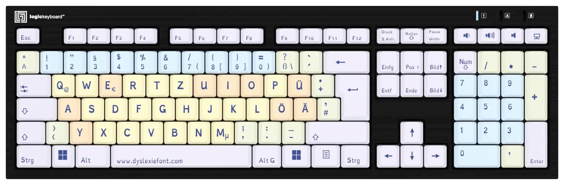Logickeyboard Dyslexie Lagasthenie Nero Kabelgebunden Tastatur Deutsch, QWERTZ Schwarz