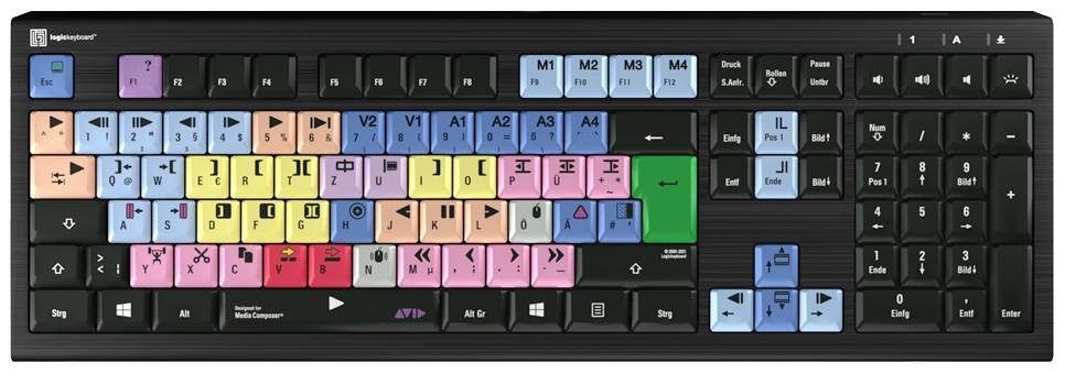 Logickeyboard Avid Media Composer Astra Kabelgebunden Tastatur Deutsch, QWERTZ Schwarz Multimediatasten, USB-Hub, Geräuscharme Tasten