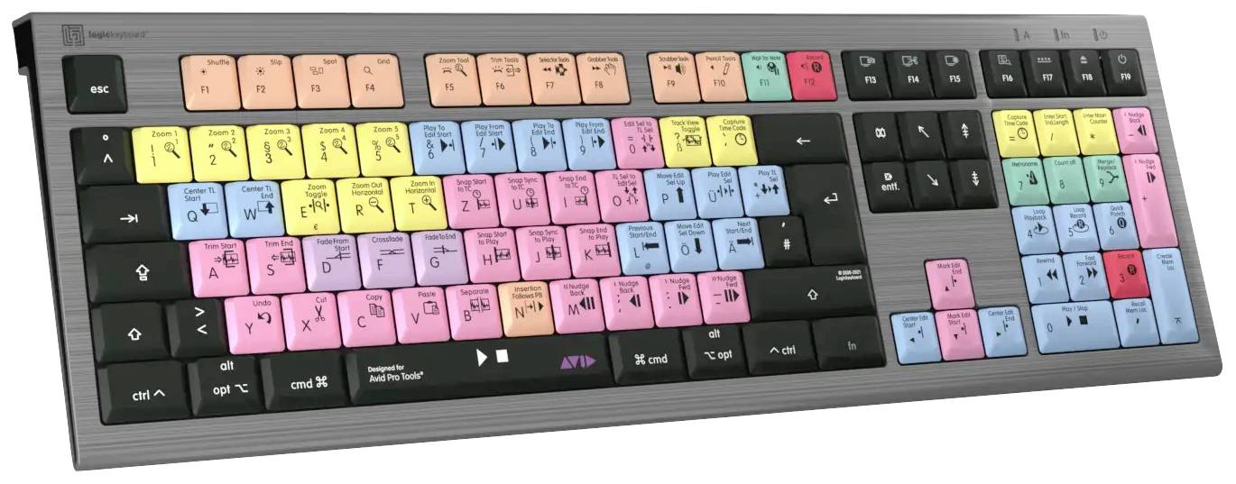 Logickeyboard Avid Pro Tools Astra Kabelgebunden Tastatur Deutsch, QWERTZ Grau Multimediatasten, USB-Hub, Geräuscharme Tasten