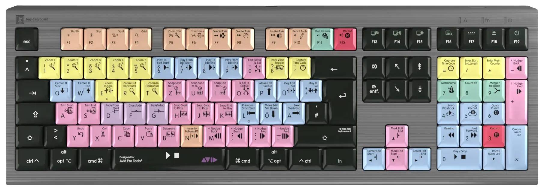 Logickeyboard Avid Pro Tools Astra Kabelgebunden Tastatur Deutsch, QWERTZ Grau Multimediatasten, USB-Hub, Geräuscharme Tasten