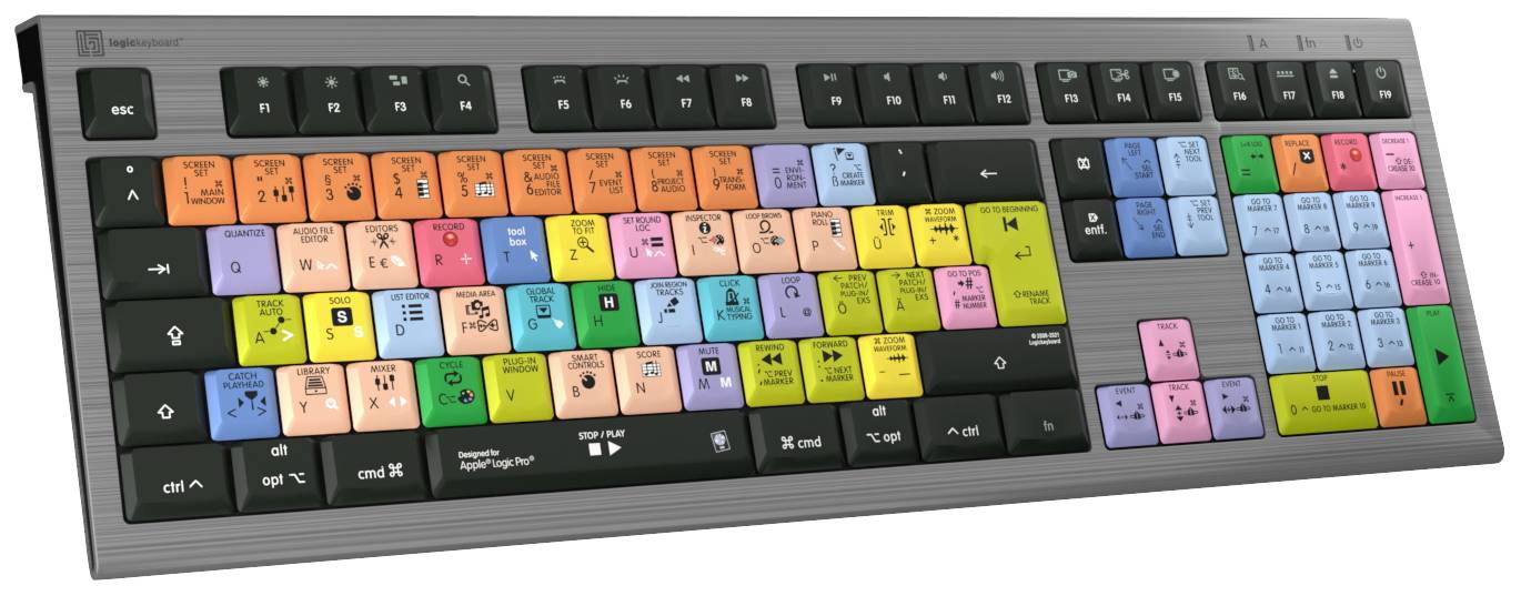 Logickeyboard Apple Logic Pro X2 Astra Kabelgebunden Tastatur Deutsch, QWERTZ Grau Multimediatasten, USB-Hub, Geräuscharme Tasten