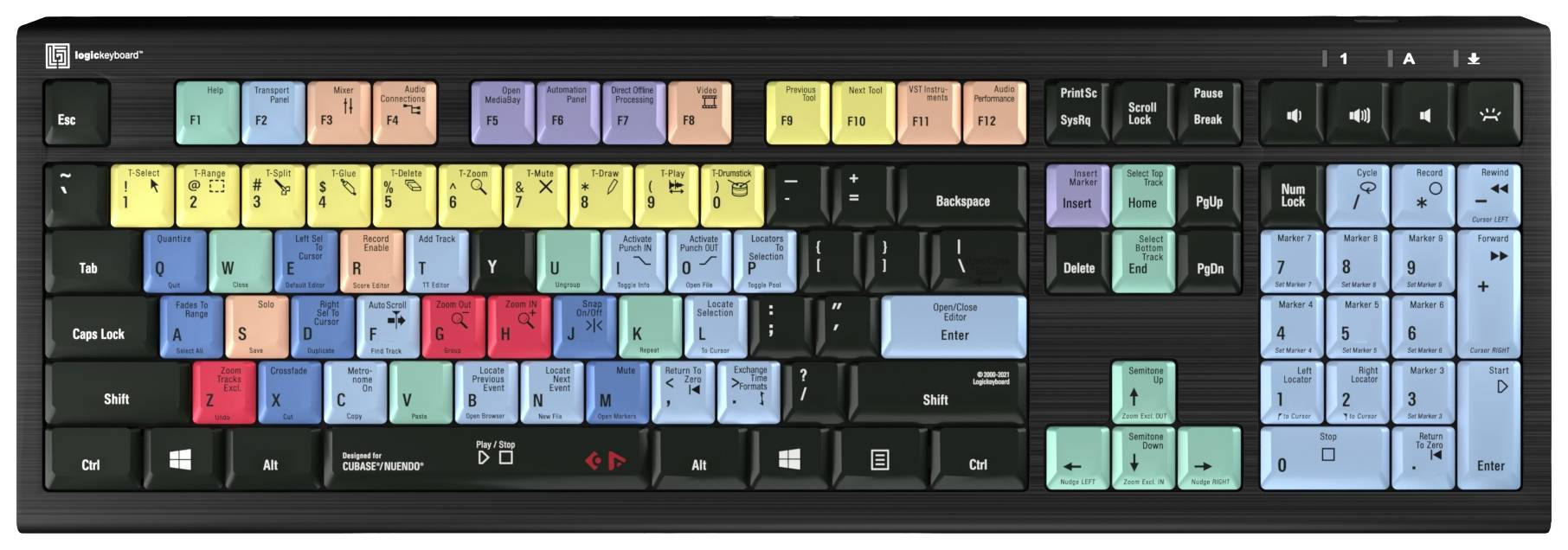 Logickeyboard Cubase/Nuendo Astra 2 Kabelgebunden Tastatur Deutsch, QWERTZ Schwarz Multimediatasten, USB-Hub, Geräuscharme Tasten