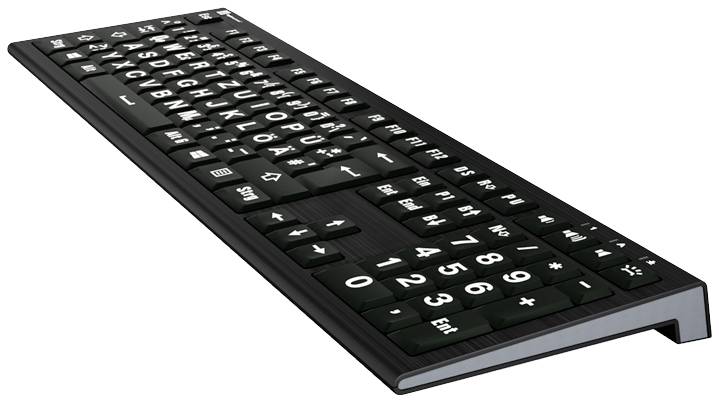 Logickeyboard XL-Print Kabelgebunden Tastatur Deutsch, QWERTZ Schwarz Multimediatasten, USB-Hub, Geräuscharme Tasten