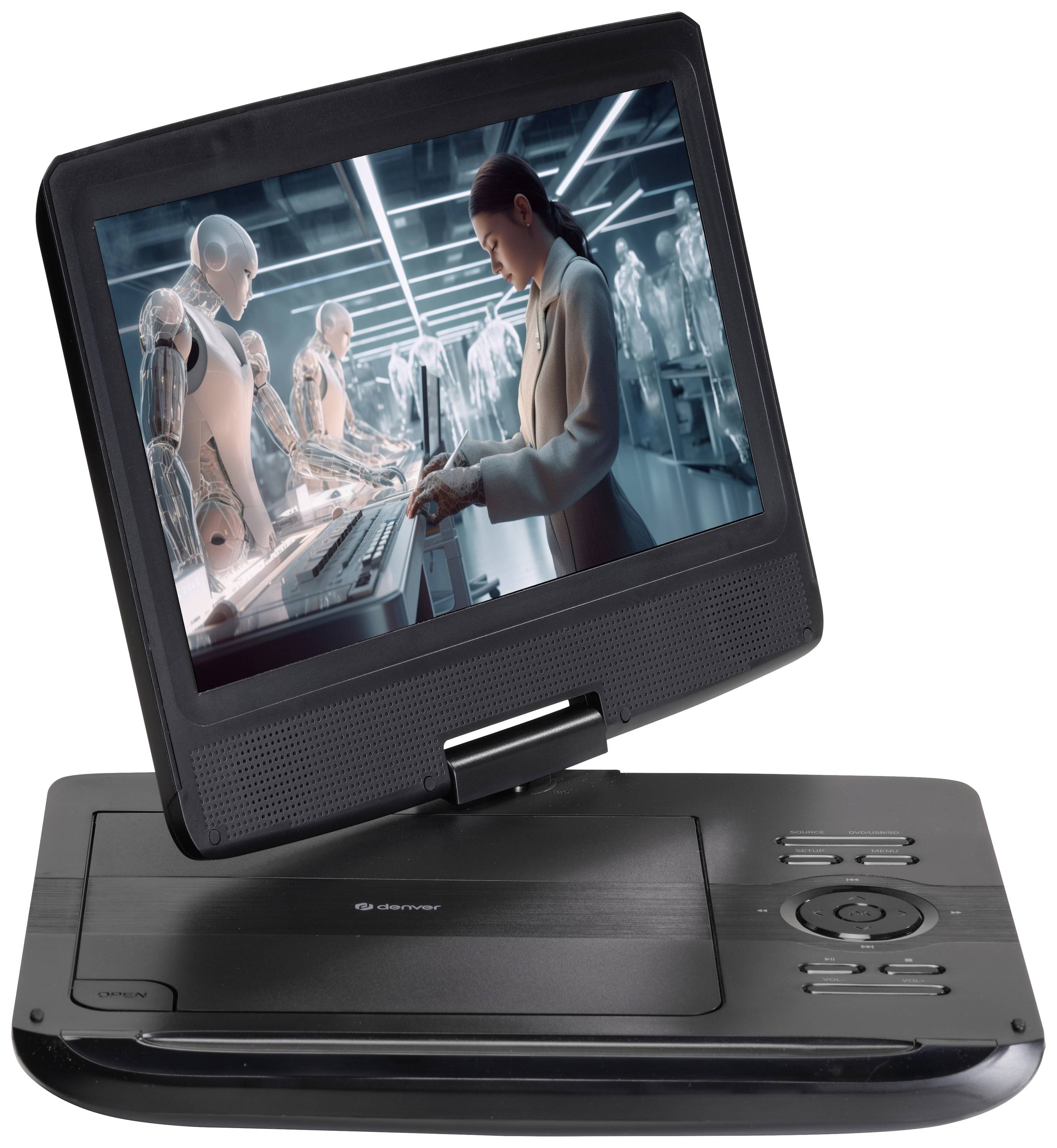 Denver MT-1097 Tragbarer DVD-Player 25.4cm 10 Zoll EEK: C (A - G) Akkubetrieb, inkl. 12V Kfz-Anschlusskabel Schwarz