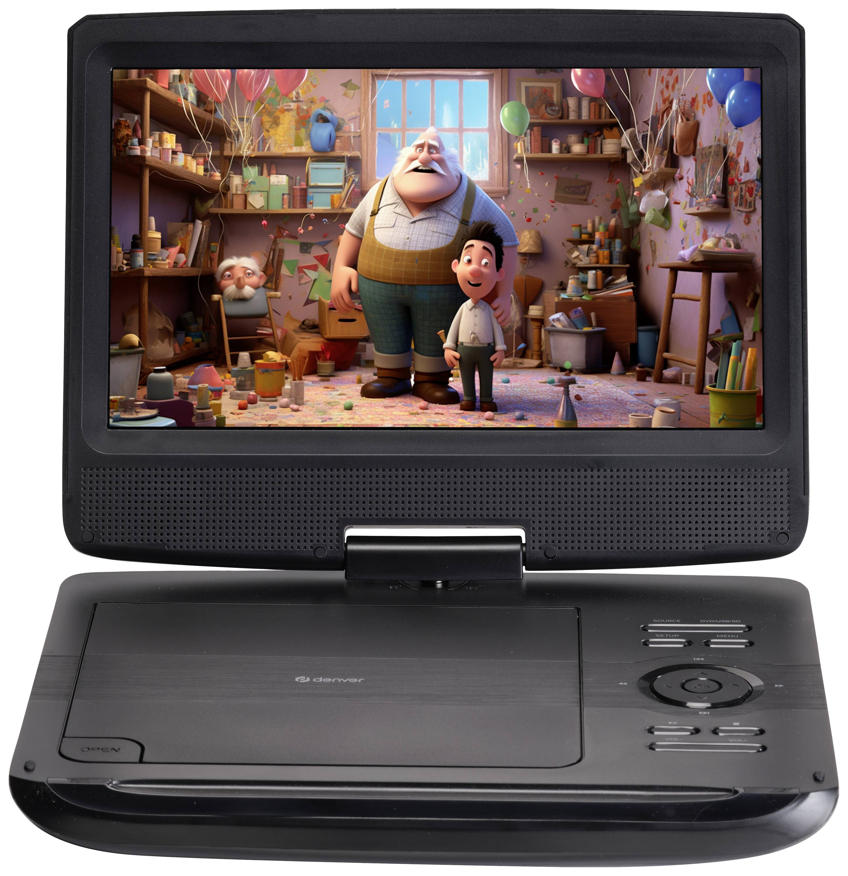 Denver MT-1097 Tragbarer DVD-Player 25.4cm 10 Zoll EEK: C (A - G) Akkubetrieb, inkl. 12V Kfz-Anschlusskabel Schwarz