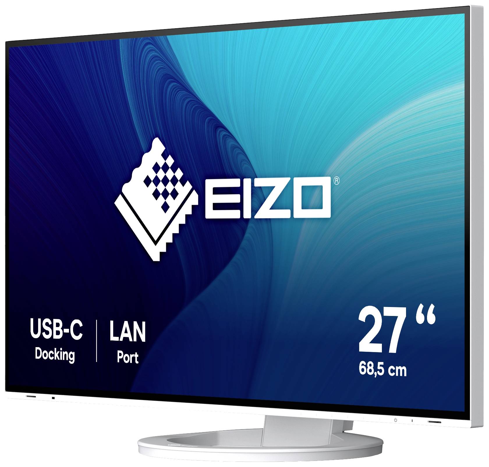 Ein Computerbildschirm der Marke EIZO mit USB-C-Docking und LAN-Port. Der Bildschirm hat eine Diagonale von 27 Zoll (68,5 cm).