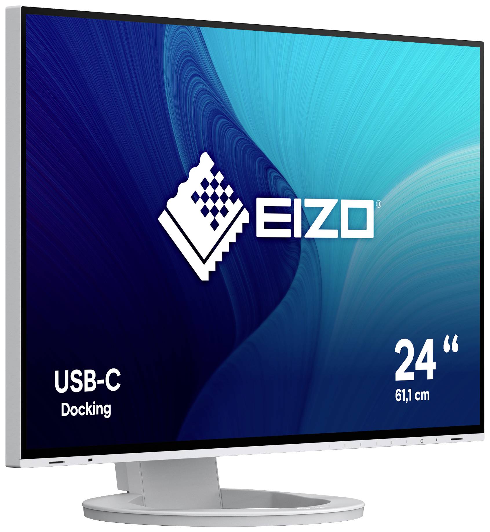 Ein Monitor der Marke Eizo mit 24 Zoll (61,1 cm) Bildschirmdiagonale. Unterstützt USB-C-Docking.