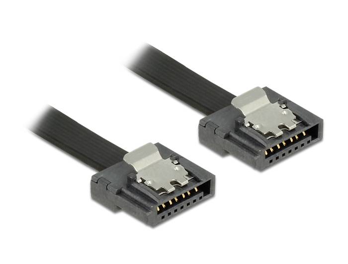 Zwei schwarze Kabel mit silbernen Metallclips und Steckverbindern mit mehreren Pins am Ende. Geeignet für Datenverbindungen.
