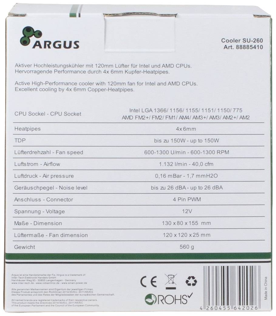 Inter-Tech Argus SU-260 CPU-Kühler mit Lüfter