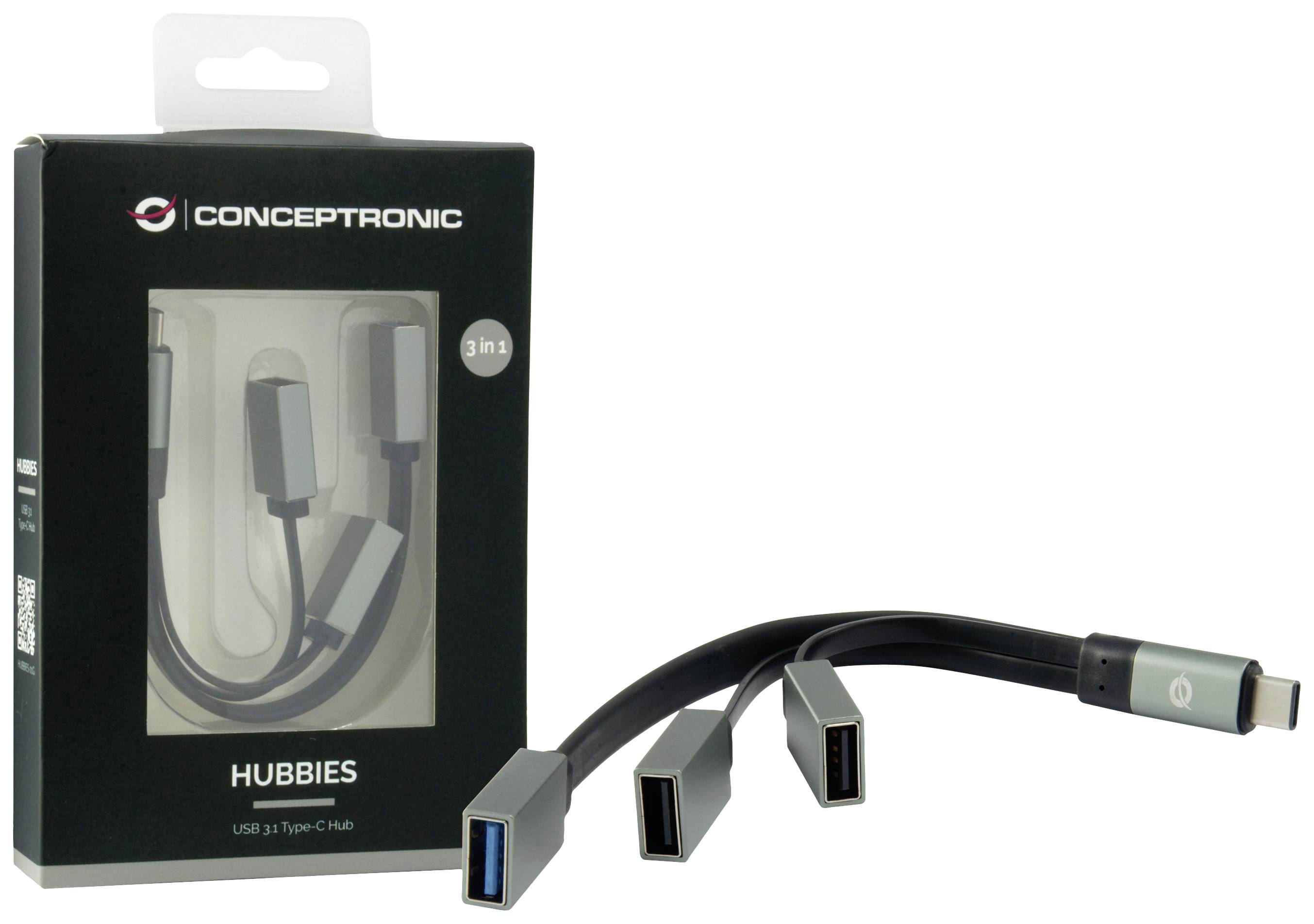 Conceptronic HUBBIES01G USB-Hub 3 Port USB-A USB 3.1 Gen1 5 GBit/s mit USB-C® Stecker Grau HUBBIES01G