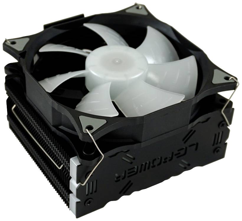 Luftkühler mit großem Lüfter und schwarzem Kühlkörper für Computerprozessoren, markiert mit 'LC-Power'.