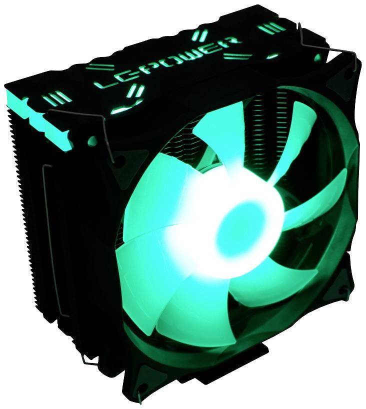 Lüfter mit grünem LED-Licht und Markenbeschriftung oben, dient zur Kühlung von Computerkomponenten.