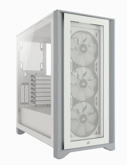 Computerturm mit transparentem Gehäuse, drei sichtbare Kühlventilatoren an der Vorderseite. Geeignet für PC-Bau und Kühlung.