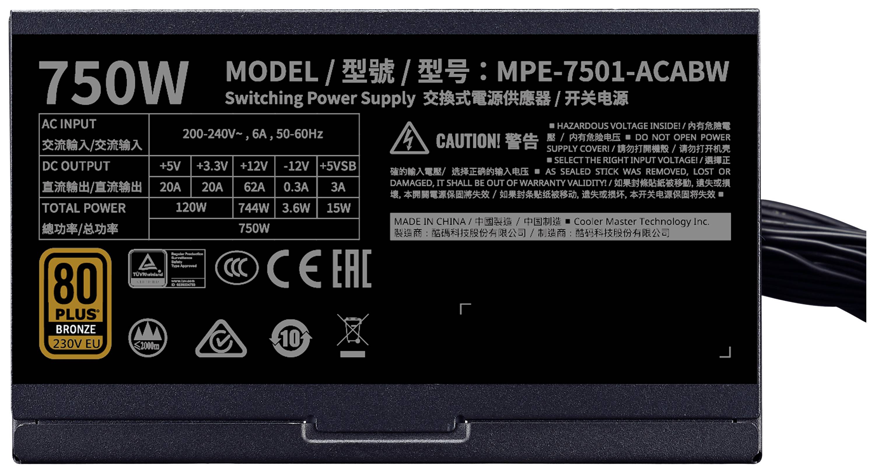 Cooler Master MWE 750 Bronze 230V V2 PC Netzteil 750 W 80PLUS® Bronze