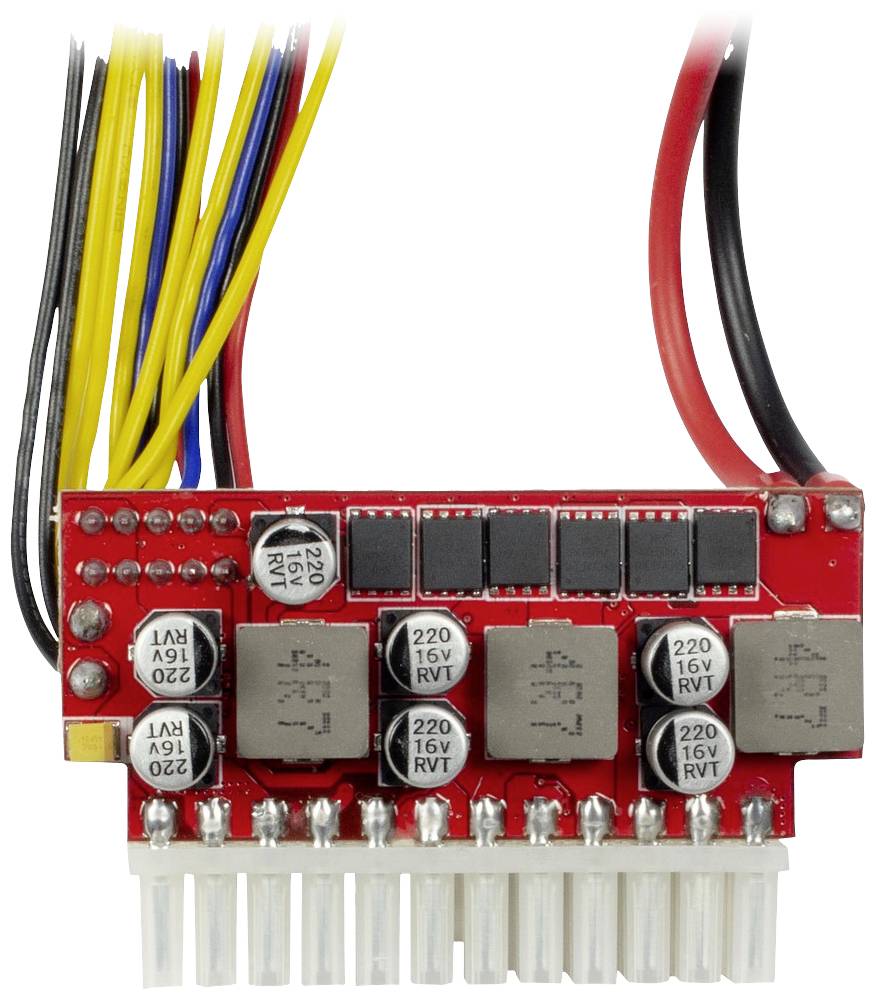 Elektronische Platine mit verschiedenen elektronischen Bauteilen und farbigen Kabeln, die Stromkreisläufe ermöglichen.