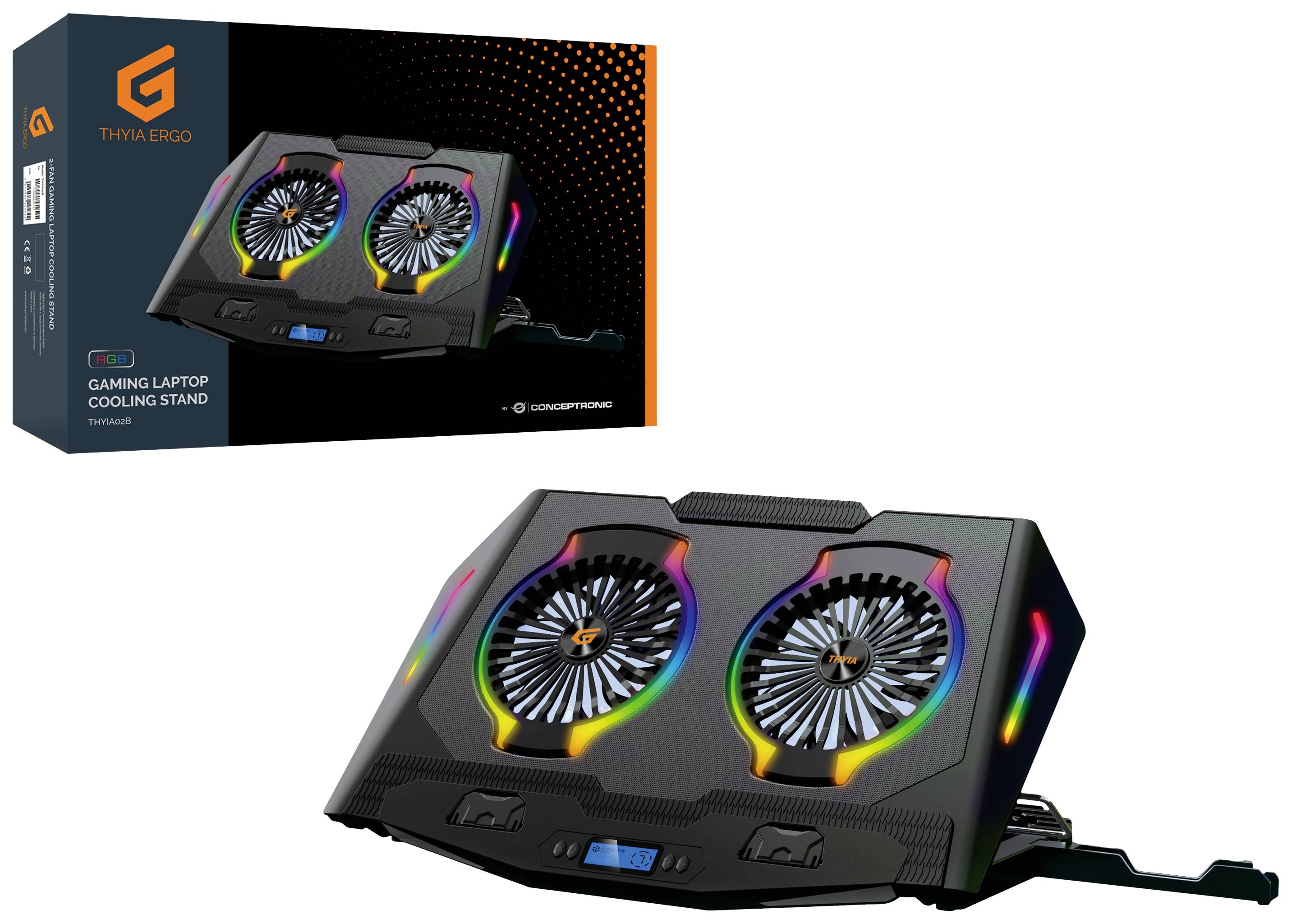 Conceptronic THYIA ERGO Gaming-Notebook Kühlständer mit 2 Lüftern Notebook-Ständer mit Kühlfunktion
