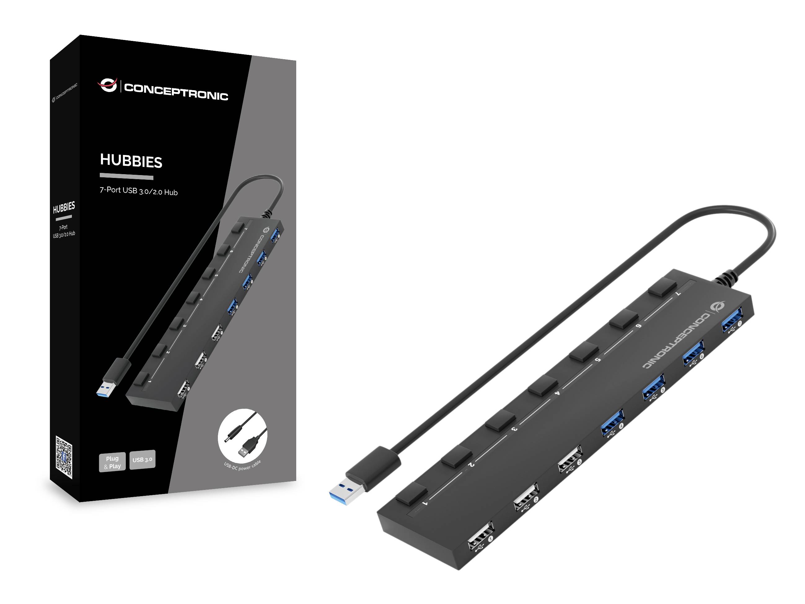 Conceptronic HUBBIES09B 7 Port USB 2.0-Hub Schwarz