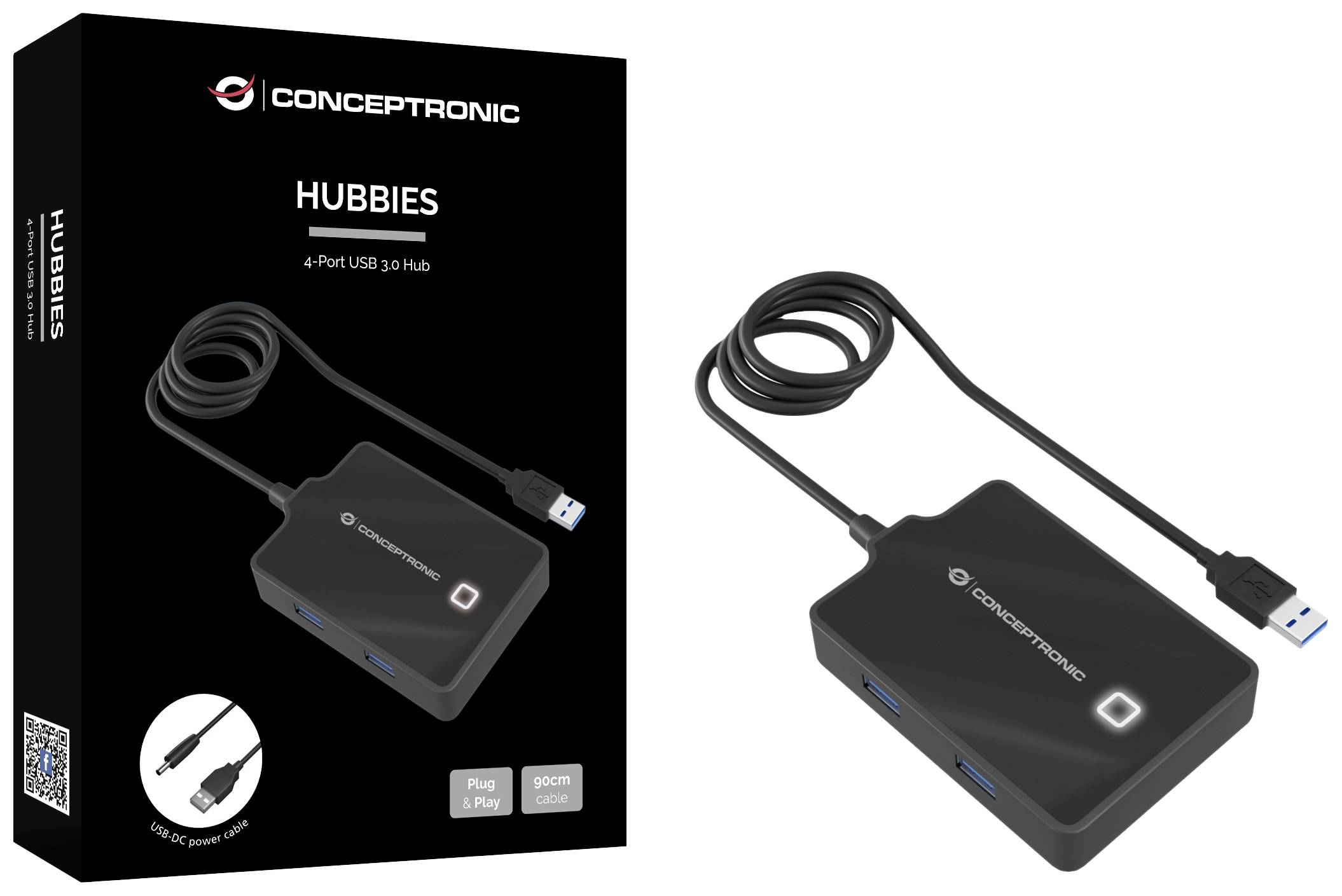 Conceptronic HUBBIES11B USB-Hub 4 Port USB-A USB 3.1 Gen1 5 GBit/s Schwarz HUBBIES11B
