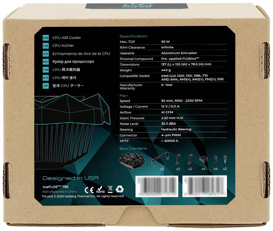 Iceberg Thermal IceFLOE T95 CPU-Kühler mit Lüfter AMD® AM2, AMD® AM2+, AMD® AM3, AMD® AM3+, AMD® AM4, AMD® AM5, AMD® FM1, AMD® FM2, AMD® F