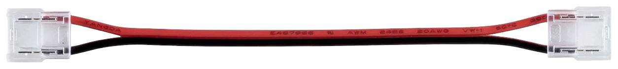 Rote Kabelverbindung mit weißen Steckern an beiden Enden, auf hellem Hintergrund.