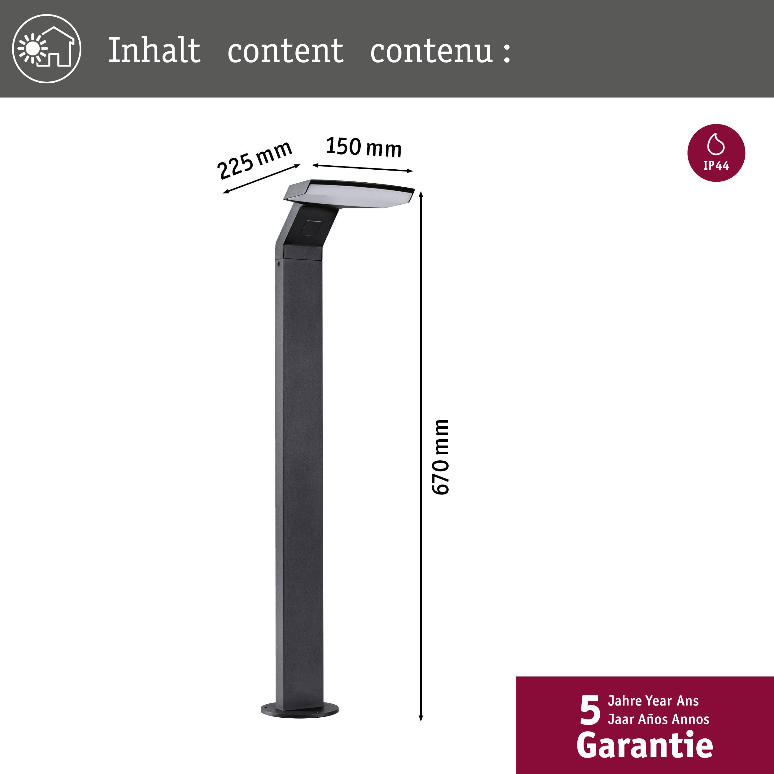 Paulmann 94828 Zerena LED-Pollerleuchte LED 10W Anthrazit