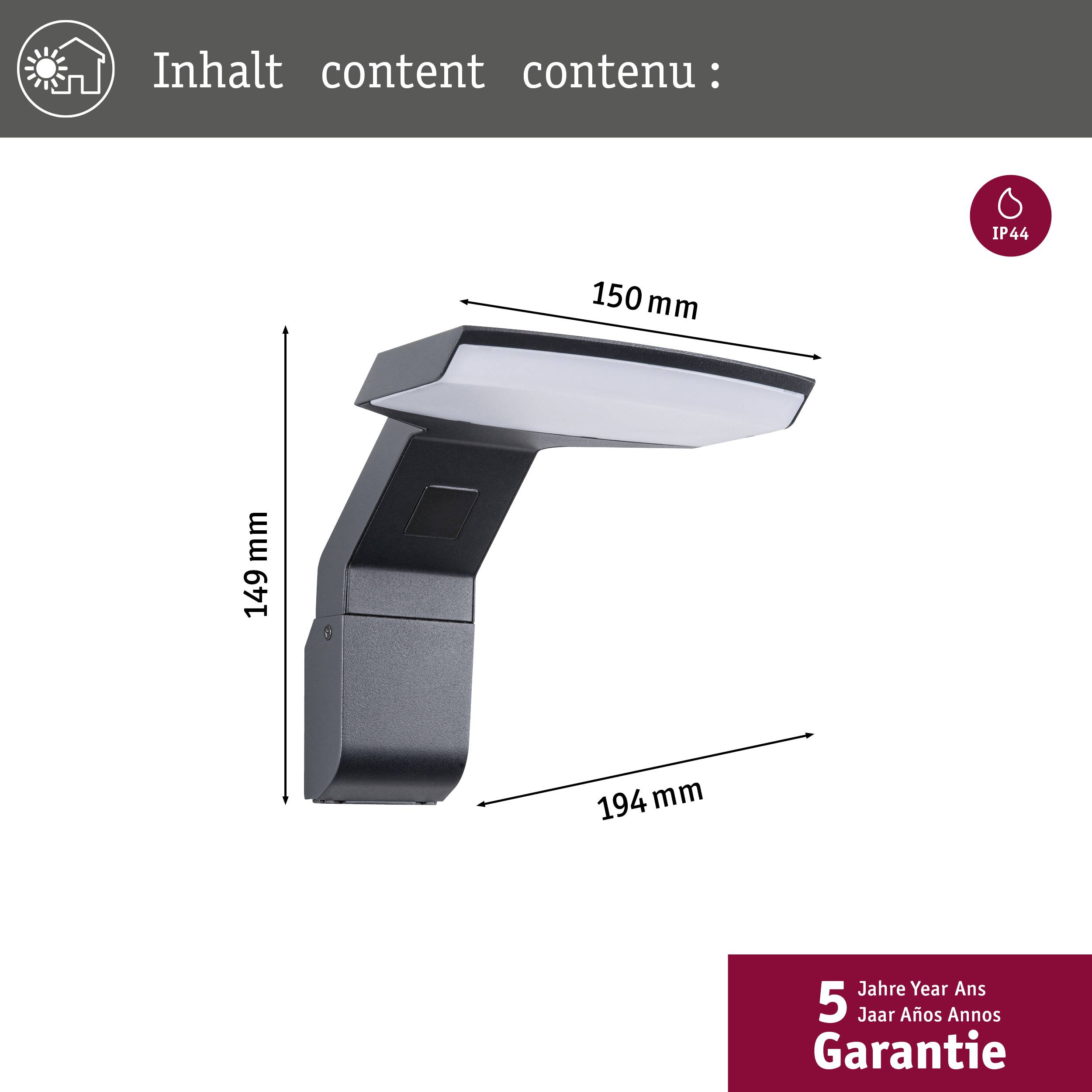 Paulmann Zerena 94826 LED-Außenwandleuchte LED 10W Anthrazit