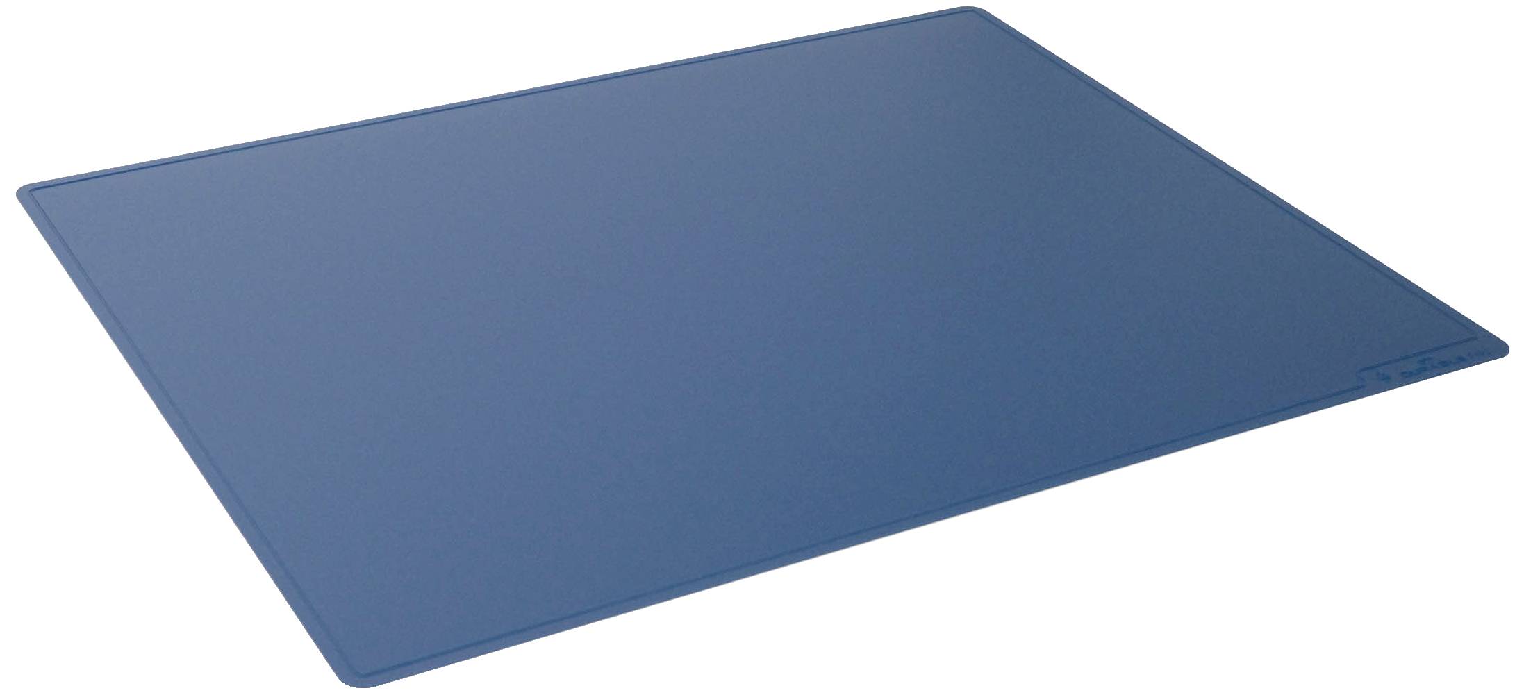 Blaue, rechteckige Schreibtischunterlage aus Kunststoff, glatt und schlicht, ideal zum Schutz der Tischoberfläche.