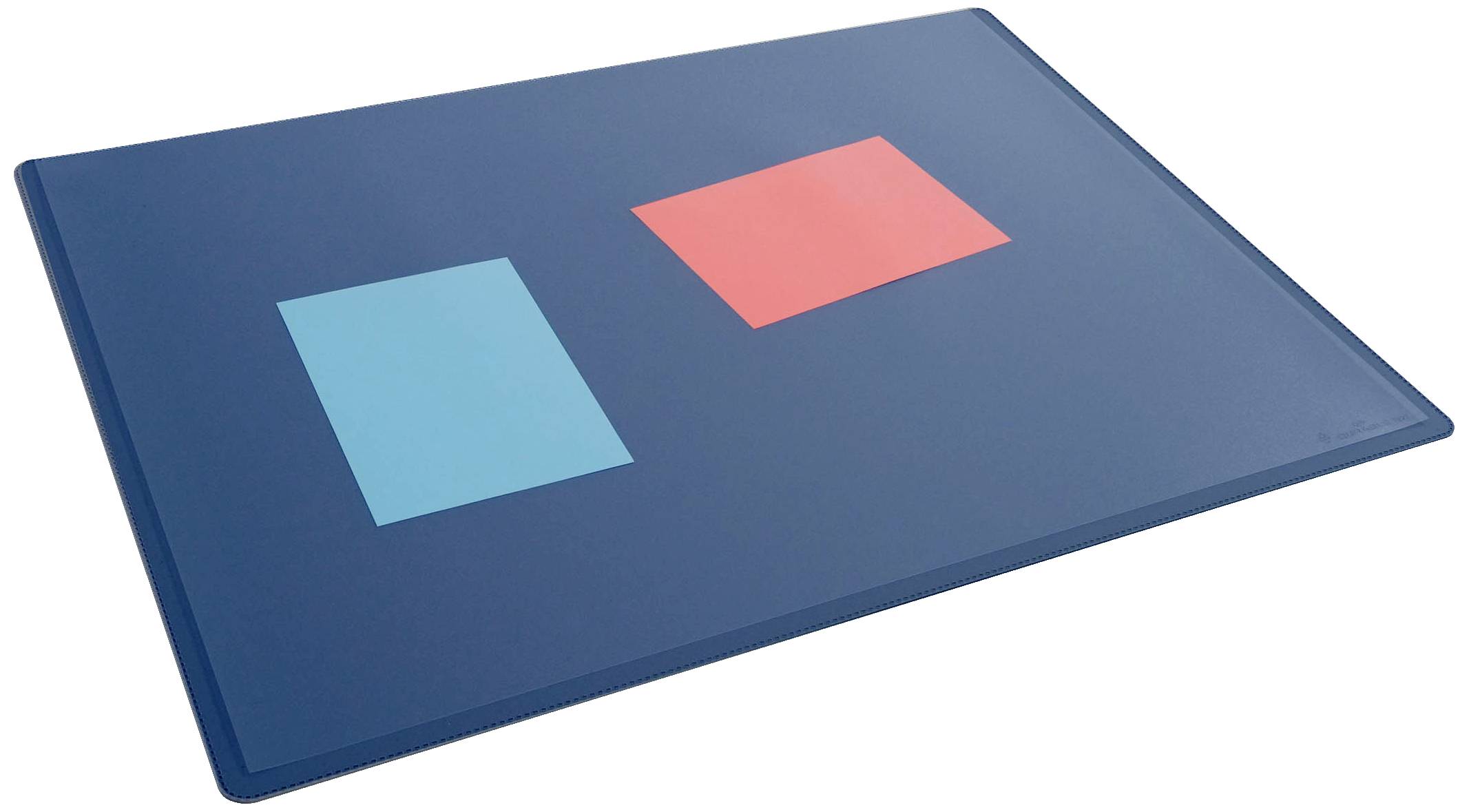 Eine blaue Matte mit zwei rechteckigen Feldern in der Mitte: eines in Hellblau und eines in Rot.