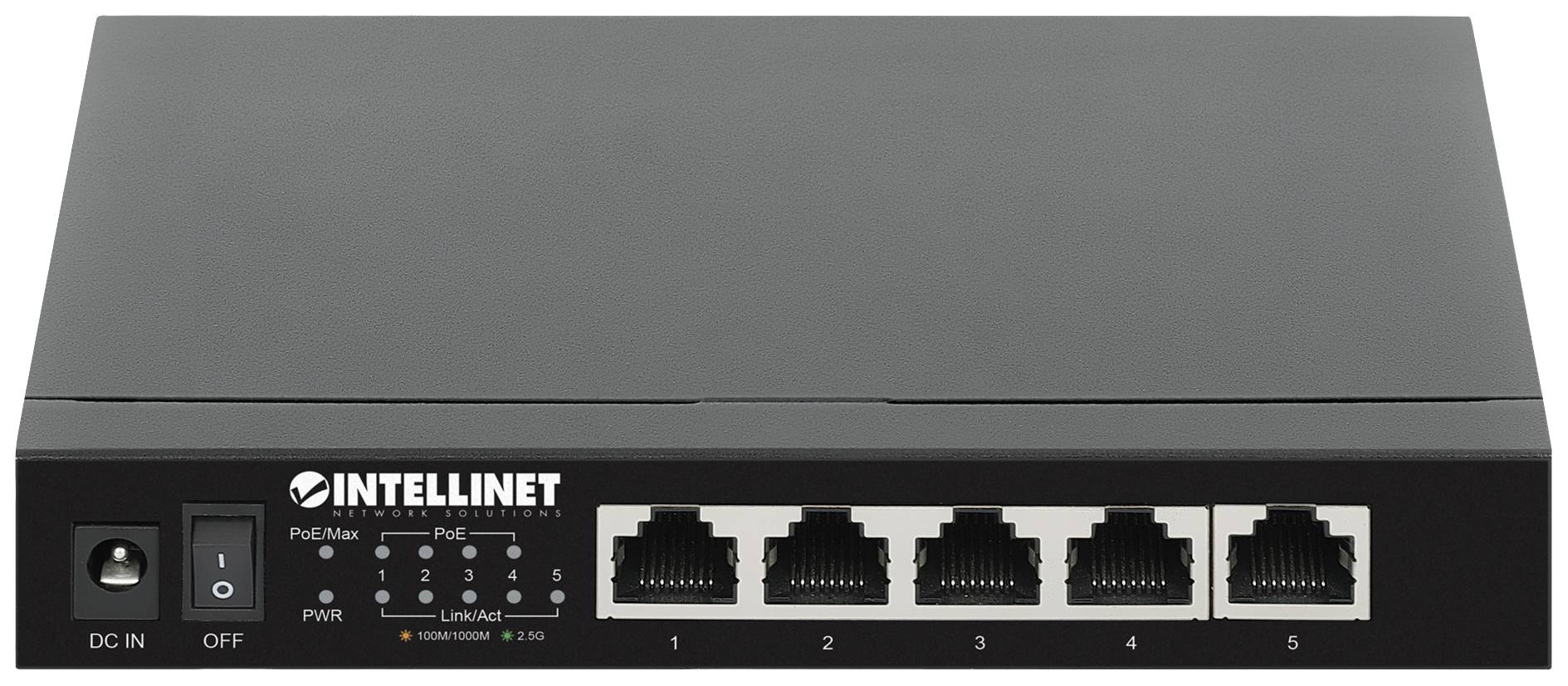 Intellinet 5-Port 2,5G Ethernet PoE+ Switch 4xPSE PoE+ Ports 55 W PoE-Leistungsbudget Netzwerk Switch IEEE802.3af (15.4 W), IEEE802.3at (30 W)
