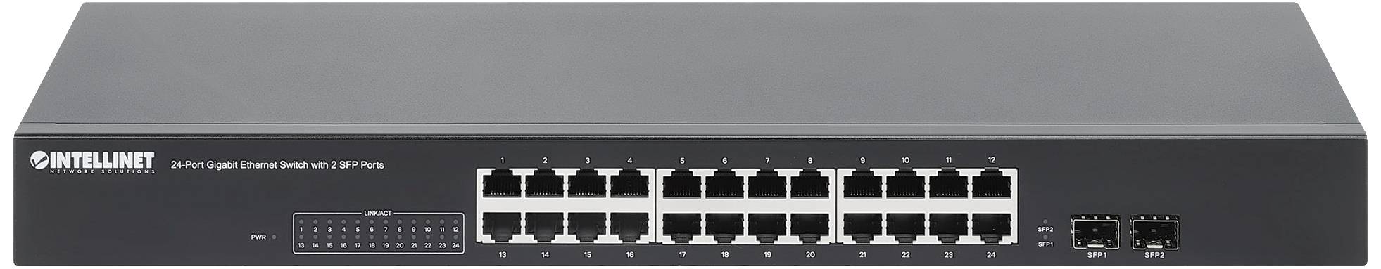 Intellinet 24-Port Gigabit Ethernet Switch mit 2 SFP-Ports IEEE 802.3az 19" Rackmount 19 Zoll Netzwerk-Switch 10 / 100 / 1000 MBit/s