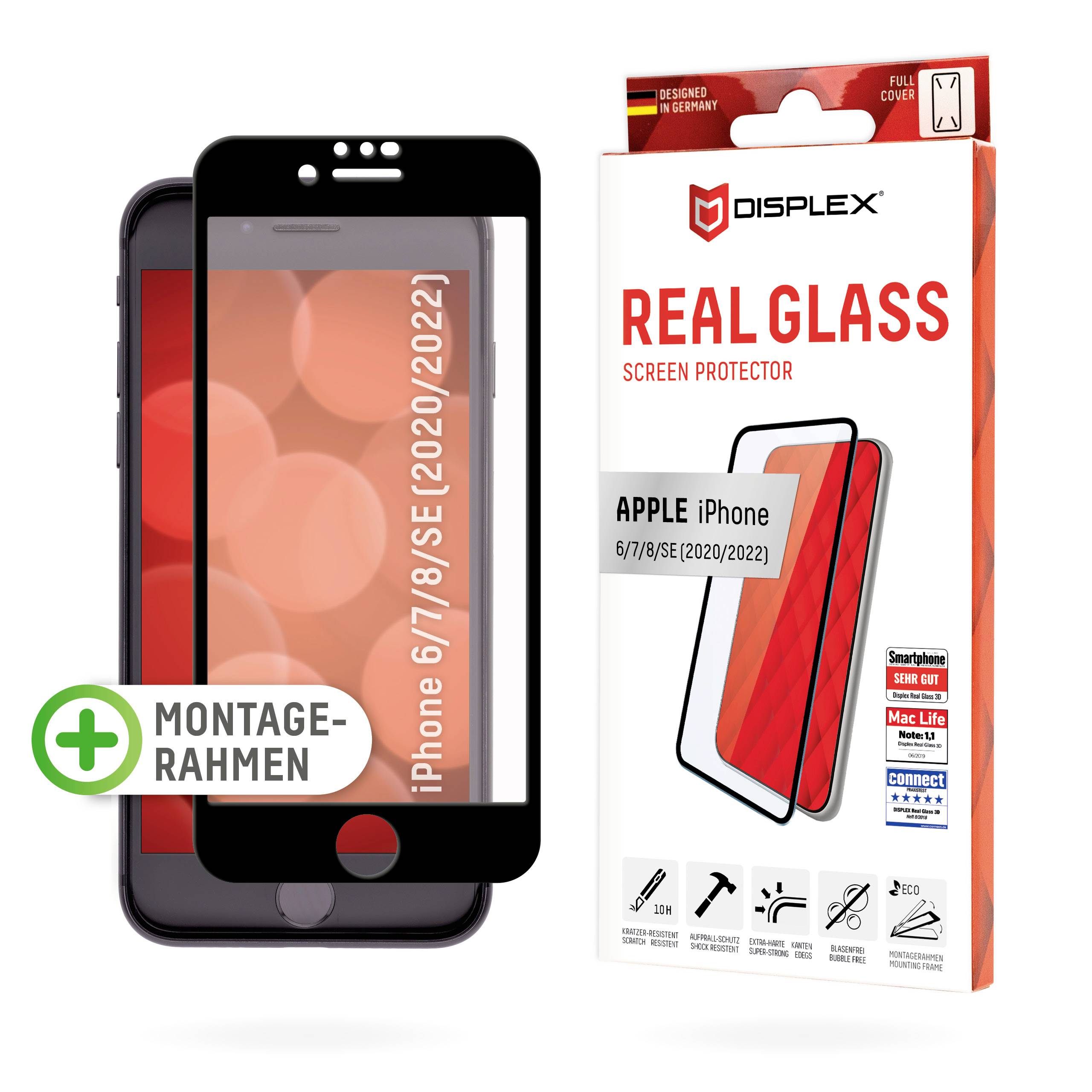 DISPLEX Real Glass 3D Displayschutzglas Apple iPhone SE (Gen.3, 2022), iPhone SE (Gen.2, 2020), iPhone 8, iPhone 7, iPhone 6S, iPhone 6 1 St