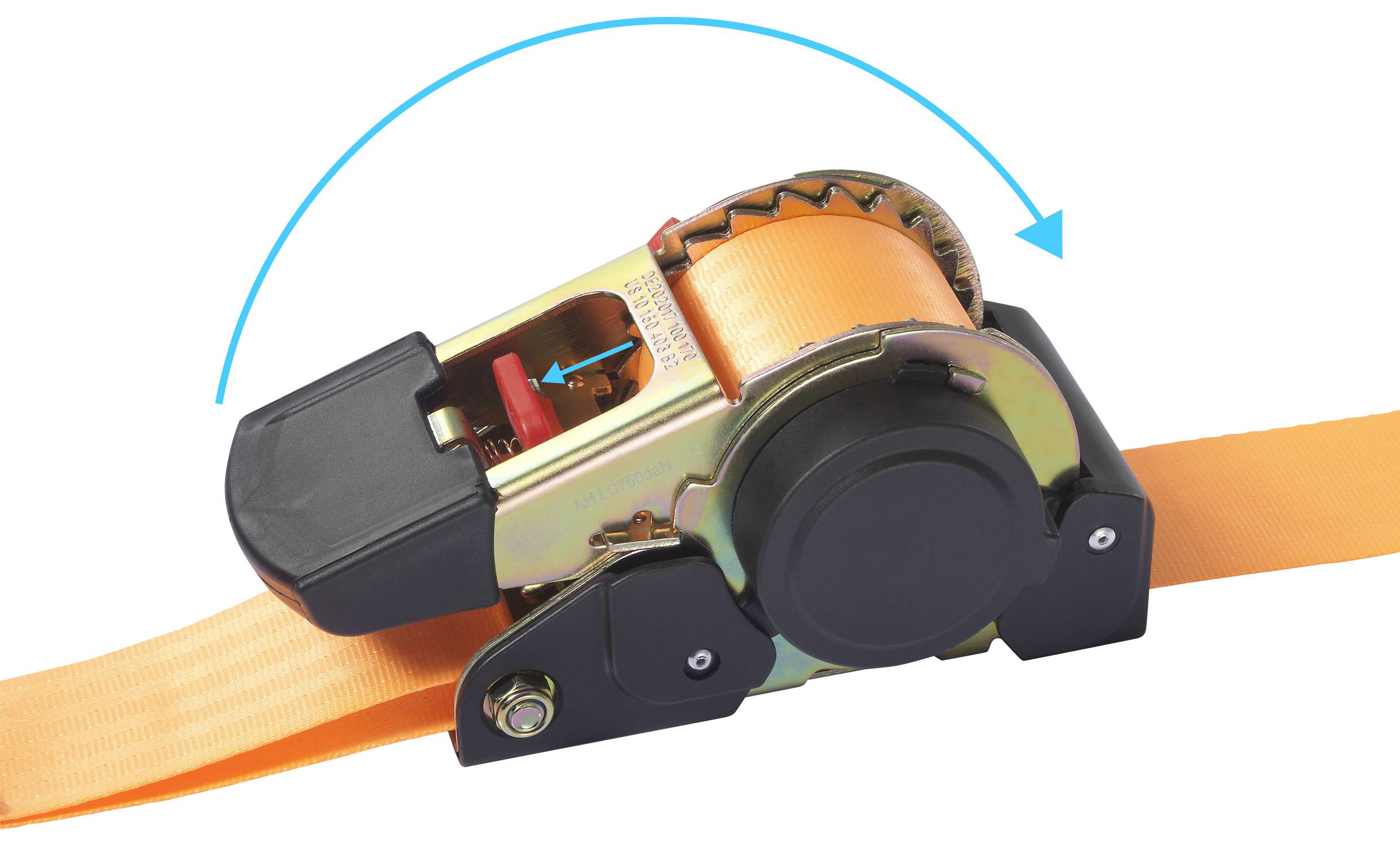 TOOLCRAFT TO-8689782 Selbstaufrollender Spanngurt Zugkraft LC Niederzurren (einzeln/direkt)=750 daN (L x B) 4.5m x 50mm