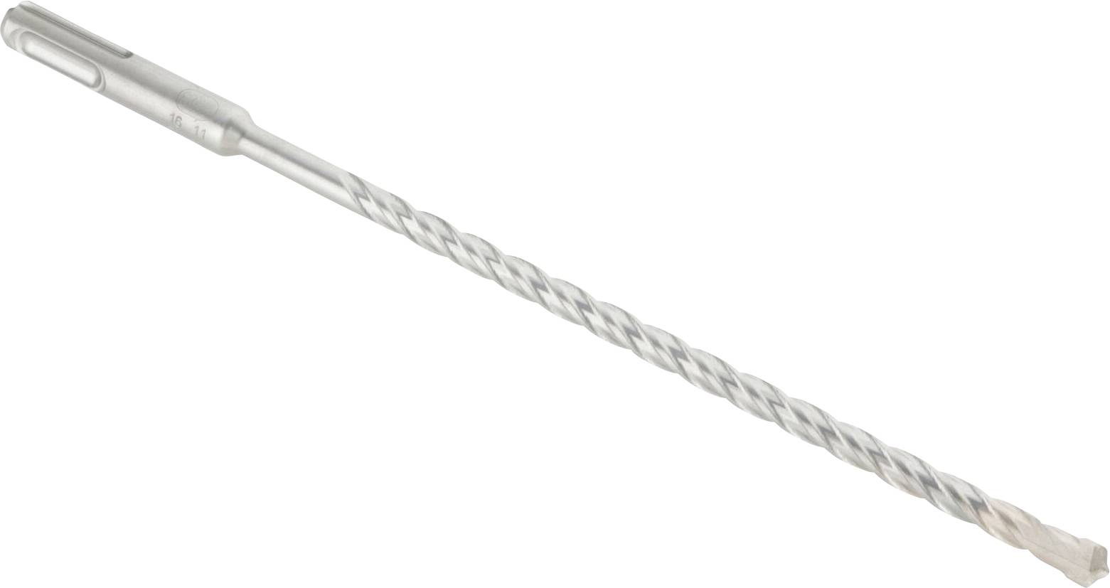 Ein silberner Bohrer mit spiralförmigem Schaft, geeignet für das Bohren in harte Materialien, liegt auf einer neutralen Oberfläche.