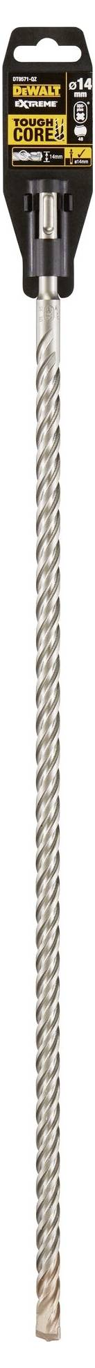 Bohrer mit spiralförmiger Metallschaft. Verpackung zeigt Marke und Produktinfos. Geeignet für den Einsatz bei Bohrarbeiten.