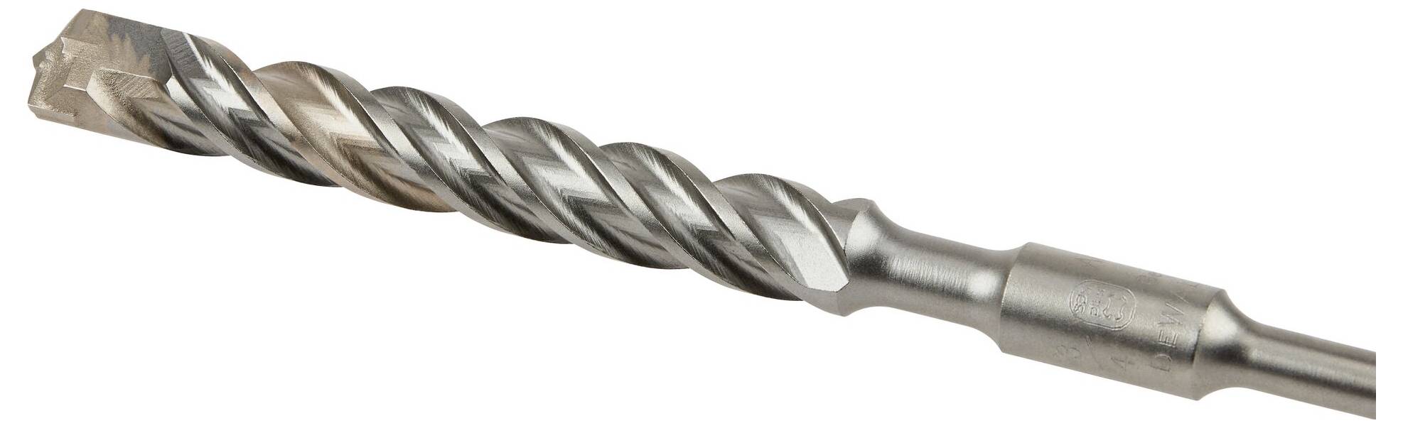 Ein Metallbohrer mit spiraliger Rillenstruktur, geeignet zum Bohren in harte Materialien wie Beton oder Mauerwerk.