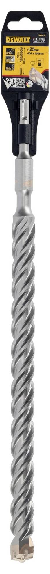 'Bosch SDS-max Hammerbohrer.' Ein SDS-max Hammerbohrer mit spiraliger Metallstruktur, geeignet für das Bohren in Beton. Verpackungsaufschrift oben.